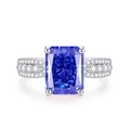 925 silver ring with blue square-cut ice flower carbon diamond and round white stones - FDJZ-113-Square Blue Stone