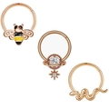 3-piece rose gold piercing set featuring bee, planet star, and snake charms for nose or ear - 1.2x8mm / Rose Gold Bee Planet Snake Design (Set of 12)