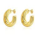 Elegant gold-plated twisted rope C-shaped hoop earrings with a metallic texture - Twist Texture/Rope Pattern