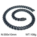 Black plated 10mm Cuban link chain necklace in 550mm length made of titanium steel - 550mm x 10mm (KN225361-Z)