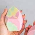 Extra large soft beauty blender with pink and yellow marble pattern and teardrop cut - Giant 3-Cut Sponge-Tricolor Green Marble-1PC