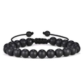 Matte hematite obsidian beaded bracelet for men with adjustable woven braided rope - Matte Beads with Woven Adjustable Rope
