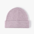 Pale lilac chunky ribbed knit beanie with wide fold-over cuff for winter warmth - Plum Pink