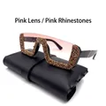 Pink gradient oversized rimless sunglasses with pink and gold rhinestones - Pink Lens Pink Rhinestone