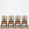 Set of 4 Christmas chair covers featuring Santa Claus and green truck with red plaid trim - Oxford 4PCS Set 07/Beige Truck Style