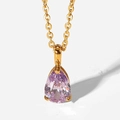 Collana in acciaio inossidabile dorato con pendente in zircone rosa a forma di goccia - Giugno