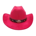 Fuchsia felt cowboy hat featuring a lion head metallic relief and curved brim - One Size / Rose Red (Lion Head)