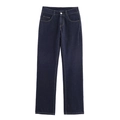 Classic dark blue straight leg denim jeans with silver buttons and five-pocket design - XS / Pants