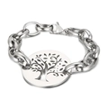 Silbernes Edelstahl-Kettenarmband mit rundem Lebensbaum-Anhänger und Karabinerverschluss - Armband / Silber