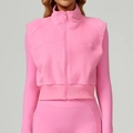 Gilet sportivo da donna in pile rosa con collo alto e zip per corsa all'aperto - S / Rosa Chiaro