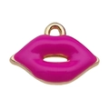 Pink enamel lip pendant charm with golden metal edges for DIY jewelry making - Lips