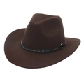 Détail du chapeau de cowboy avec ceinture en cuir clouté et boucle dorée - 56-60cm / Café foncé