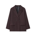 Women's dark coffee double-breasted oversized blazer with classic lapels and flap pockets - XS / Coffee