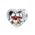 S925 sterling silver heart charm with wine glass design and red enamel detailing - 925 Silver / Heart Wine Toasting Bead