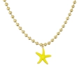 Detail view of a gold bead chain necklace featuring a yellow enamel starfish pendant - Yellow