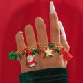 Set di anelli natalizi con ciondoli a forma di Babbo Natale alce e campanelli d'oro - Set da 4 Pezzi (Babbo Natale/Campana/Stella/Nappa) / Oro