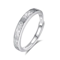 S925 sterling silver open ring featuring wood grain texture and small zircon inlay - Fdjz-487-men's / Adjustable Open