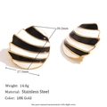 Oval striped sailboat earrings in 18K gold-plated stainless steel for women - Sailboat Enamel Stud Earrings - Gold - Black White Stripe