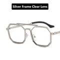 Steampunk silver metal octagonal frames with clear lenses and black anti-slip tips - Silver Frame Clear Lenses