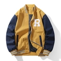 Retro Colorblock Baseball Jacke mit R-Stickerei in Gelb und Marineblau - S / Gelb