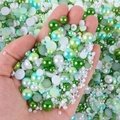 Mixed green and white resin half pearls and rhinestones for DIY nail art and crafts - Half-circle Pearl Green And White Iridescent #a05 / 30 g
