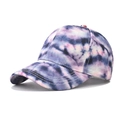 Detailed close-up of stitching on purple and black gradient tie-dye cotton baseball cap - Adjustable / Purple Black Pink Tie-Dye (14)