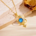 Starry sky necklace with blue stone and crescent moon pendant in gold finish - 389-2 Moon Planet Necklace - Gold Blue