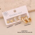 3-pair set of gold stainless steel rhinestone earrings featuring moon and sphere designs - Round Bead & Moon (8#)