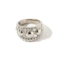 Bague multicouche en acier inoxydable argenté avec cristaux de zircon et billes métalliques - Argent Ensemble Trois Couches (Zircon+Perle+Torsade) (YR62_2)