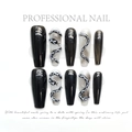 3D snake texture black and white ballet coffin press-on nails with glossy mirror finish - Extra Small (XS) / 3D Snake Pattern