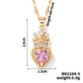 Detail view of gold crown heart necklace showing pendant dimensions 1.2cm x 2.9cm - Pink Crown Heart (N01104-3)