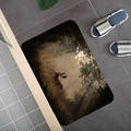 Detailed close-up of a forest elk patterned floor mat placed on grey tiles - 45x120cm / Forest Elk