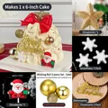 Christmas cake topper set with Santa figurine, gold stars, and snowflakes dimensions - Christmas Cake Set 2