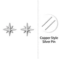 Octagonal star stud earrings in silver finish with S925 silver needle and cubic zirconia - Eight-pointed Star - Silver Color - Copper Body with 999 Sterling Silver Earring Post