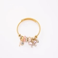 Gold wire cable bracelet featuring pink crystal butterfly and CZ charms for women - Pink