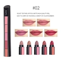 Vista macro del rossetto opaco 5-in-1 #02 con campioni di texture vellutata e colori - 02#Serie Nude