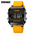 Montre de sport numérique pour homme avec boîtier noir carré et bracelet en silicone jaune - Jaune