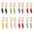 Colorful lightning bolt drop earrings set in eight vibrant enamel colors for fashion jewelry - 8 Pairs Mixed Colors Set