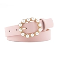 Elegante cintura rosa in ecopelle con fibbia ad anello dorata e inserti in perle - Larghezza 2.3 Lunghezza Totale 107cm / Rosa