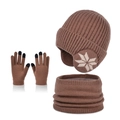 Ensemble hiver marron avec bonnet flocon, gants tactiles et cache-col en polaire - Set de 3 pièces / café
