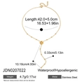 Size chart for golden stainless steel clover Y-necklace with detailed measurements - Clover Y-Shape Style (JDN0207022)