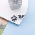 Kronen-Anhänger in Gunmetal mit bunten Strasssteinen für DIY-Armbandschmuck - Straßstein-Krone / Gunmetal