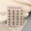 Ensemble de 12 paires de boucles d'oreilles boules en acier inoxydable 316L - Argent (8mm)