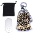 Guardian Bell with Biker Betty engraving, rose floral patterns, and black velvet pouch - Two-Tone Gold + Pouch + Tag