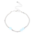 Close-up of silver geometric beads and light blue translucent charms on the delicate bracelet - New Chinese Style Artificial Pearl Spliced Broken Silver Bracelet (6949) / Bright Silver