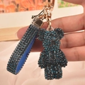 Sparkling dark blue rhinestone teddy bear keychain with matching wrist strap and gold hardware - Teal