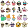 Colorful enamel cat and coffee cup charms set made of durable zinc alloy for DIY jewelry - Mixed 20pcs Cat Coffee Cup Series