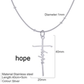 Silver stainless steel cross necklace with artistic hope letter design pendant - HOPE / Steel