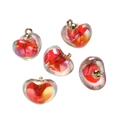 Five acrylic heart pendants with vibrant red core and gold rings for DIY jewelry - Iridescent Red Acrylic (10pcs/pack)