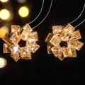 Elegant gold square rhinestone earrings with champagne zircon stones in a floral cluster - Crystal Yellow (STE022GL-LT)